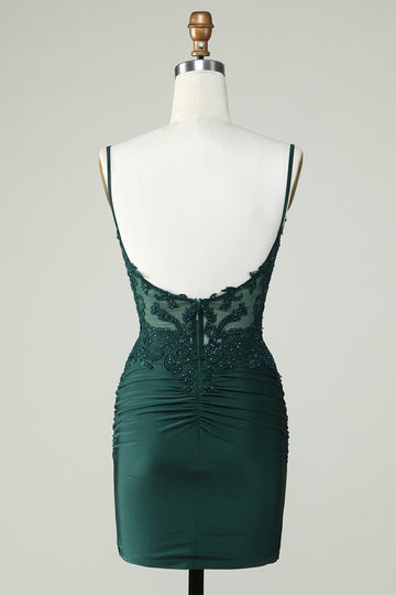 Tirantes de Espagueti Vestido de Cóctel Verde Oscuro